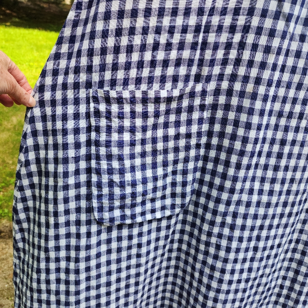 Apuntob Blue & White Linen  Sleeveless Gingham Midi Dress Large - Picture 8 of 15